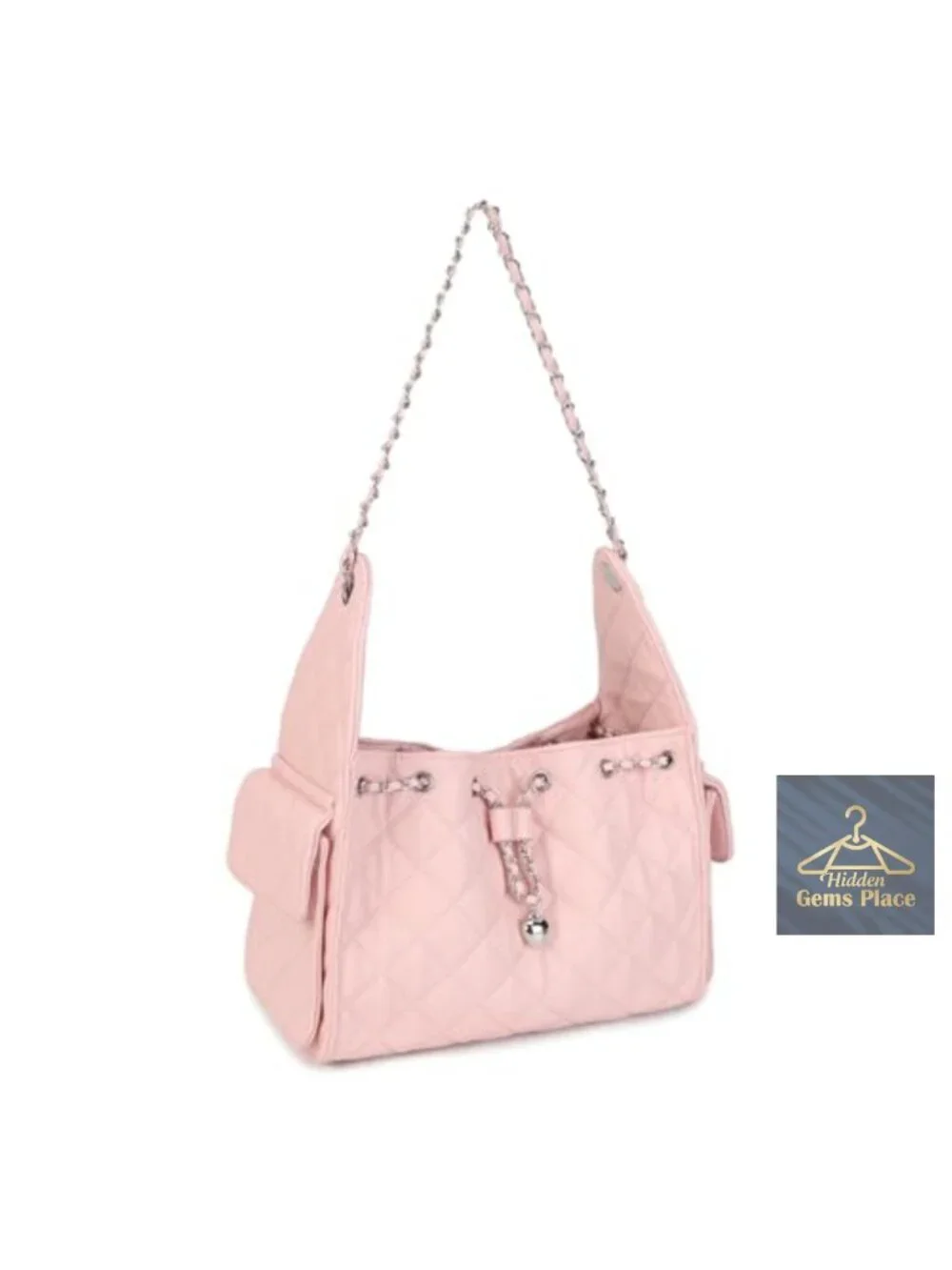 Vegan Leather Quilted Hobo Shoulder Bag with Chain Strap
